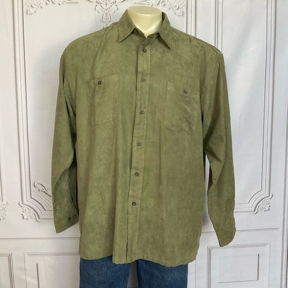Preswick & Moore Other - Vintage Preswick & Moore Green Faux Suede Long Sleeve Button Down Shirt Mens XL